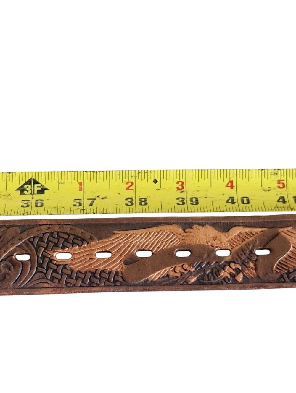 Vtg USA Accessories Tooled Leather Western Belt Ornate Jeweled Buckle Sz 38-40